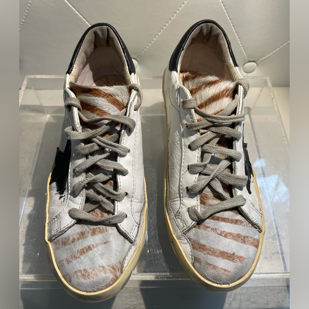 White and Brown Zebra Print Golden gosse superstar sz 36 good condition